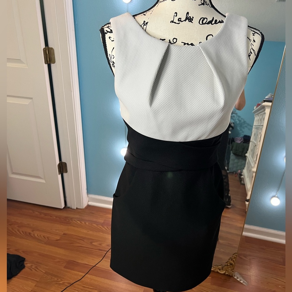Teeze Me Black and White Backless Dress with Pockets